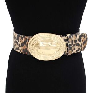 Gold Oval Buckle Wide Accent Elastic Statement Belt